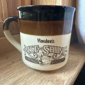 Hardee's "Rise and Shine" Coffee Mug Cup VTG 1989 Brown Pottery Neutral EUC